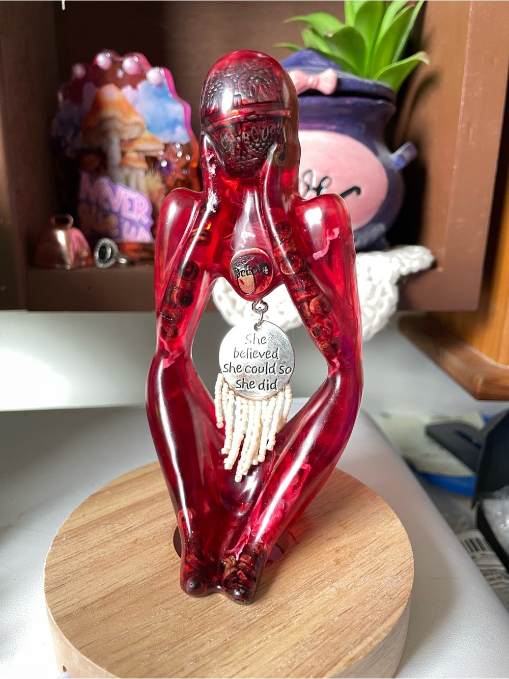 Red Inspirational Resin Sculpture - She Believed She Could So She Did